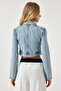 Women's Light Blue Zippered Crop Denim Jacket RV00167 - 5