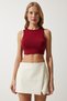 Women's Burgundy Halter Neck Crop Knitted Blouse OW00039