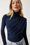 Women's Navy Blue Ruched Detail Mock Neck Sandy Blouse FF00135 - 2