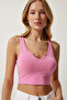 Women's Pink Strappy Crop Knitted Blouse OW00030 - 3