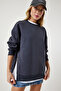 Women's Anthracite Zipper Detailed Raised Knitted Sweatshirt UB00148 - 3