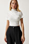 Women's White Gathered Stand Collar Knitted Blouse RC00150