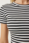 Women's Black Striped Crop Knitted T-Shirt NJ00139 - 3
