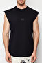 Siyah Oversize/Geniş Kesim Kabarık Yazı Baskılı Etiketli T-Shirt/Atlet TMNSS24AL00005 - 4