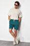 Emerald Green Regular Cut Textured 100% Cotton Shorts Tmnss24Sr00022