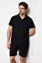 Black Regular/Normal Fit Textured Fabric Labeled Polo Collar Thick Tracksuit Set TMNSS23EM00003 - 4