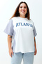 White Oversize Slogan Printed Sleeve Striped Poplin Detail 100% Cotton Knitted T-Shirt Tbbss24Bf00017