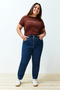 Mavi Yüksek Bel Beli Lastikli %100 Non-Stretch Pamuk Büyük Beden Mom Jeans TBBAW23JE00002 - 11