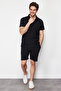 Black Regular/Normal Fit Textured Fabric Labeled Polo Collar Thick Tracksuit Set TMNSS23EM00003 - 3