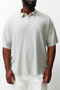 Premium Large Size Stone Oversize Textured Ottoman Polo Neck T-Shirt Tmnss24Bf00047 - 5