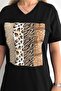 Women's Black V-Neck Large Size Leopard Sequin Sequin Embroidered 100% Cotton Large Size T-Shirt - 2