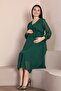 Maternity Wrap-Neck Belted Chiffon Dress, Trendy for Weddings, Engagements, Henna Nights, Emerald Green - 3