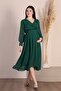 Maternity Wrap-Neck Belted Chiffon Dress, Trendy for Weddings, Engagements, Henna Nights, Emerald Green