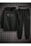 Unisex White Plus Sweatshirt Fit Casual Tracksuit Set Featuring Text Printed Drop Shoulders - 3