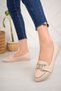 Women's Beige Ballerinas with Stone Buckle - 2