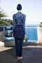 Women's Full Covered Wave Patterned Hijab Swimsuit Navy Blue - 2