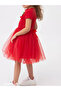 Girl's Dress with Rib Fabric Top and Bottom Lining Tulle Cherry - 2