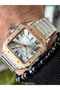 Steel Cord, Square Case, with Calendar, Rose Color Men's Wristwatch + Bracelet - 2