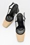 RIVIE Black Straw Women's Blunt Toe Thick Heeled Shoes - 3