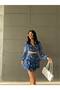 Blue Crop Chiffon Set - Layered Skirt and Chest Cut - 4