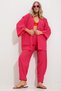 Women's Fuchsia Relaxed Fit Pants Kimono Jacket Woven Double Set Alc-X11694 - 4