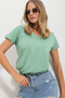 Green V-Neck Basic T-Shirt - 3