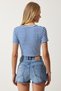 Women's Blue Striped Crop Knitted T-Shirt NJ00139 - 6