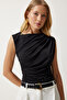 Women's Black Gathered Sleeveless Knitted Blouse YU00015 - 2
