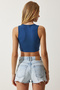 Women's Navy Blue Halter Neck Crop Knitted Blouse OW00039 - 4