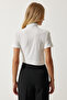 Women's White Gathered Stand Collar Knitted Blouse RC00150 - 5