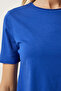 Women's Blue Crew Neck Basic Knitted T-Shirt UB00229 - 4