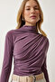 Women's Lilac Ruched Detail Mock Neck Sandy Blouse FF00135