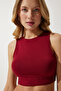 Women's Burgundy Halter Neck Crop Knitted Blouse OW00039 - 4