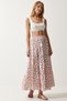 Women's Ecru Orange Floral Patterned Flounced Summer Linen Skirt RG00016 - 3