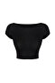 Siyah Bisiklet Yaka Ay Kol Fitted/Vücuda Oturan Crop Örme Bluz TWOSS24BZ00446 - 7