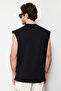 Siyah Oversize/Geniş Kesim Kabarık Yazı Baskılı Etiketli T-Shirt/Atlet TMNSS24AL00005 - 6