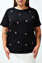 Siyah Relaxed Çiçek Nakış Detaylı %100 Pamuk Örme Büyük Beden T-shirt TBBSS24BF00029 - 4