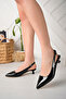 Women's Open Back Black Patent Leather Single Strap Stiletto Shoes
