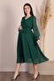 Maternity Wrap-Neck Belted Chiffon Dress, Trendy for Weddings, Engagements, Henna Nights, Emerald Green - 6