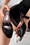 Women's Black Cube Textured Stylish Heeled Slippers