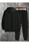 Unisex Red Kangaroo Pocket Long Long Sleeve Tracksuit Set - 2