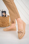 Women's Ribbon Stoned Nut Color Ballerinas - 2