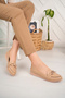 Women's Ribbon Stoned Nut Color Ballerinas - 3