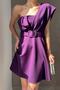 New Season Belted Women's Stretchy Diving Fabric One Shoulder Design Mini Dress 582093 691