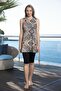 Women's Japone Sleeve Digital Patterned Tights Dress Swimsuit Black