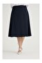 Women's Large Size Midi Flared Skirt Plain Navy G112-5 - 4