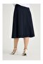 Women's Large Size Midi Flared Skirt Plain Navy G112-5 - 3