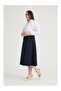 Women's Large Size Midi Flared Skirt Plain Navy G112-5