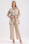 Women's Waist Drawstring Lace-up Oversize Tunic and Wide Leg Trousers Double Linen Set - 3
