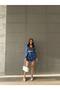 Blue Crop Chiffon Set - Layered Skirt and Chest Cut - 5